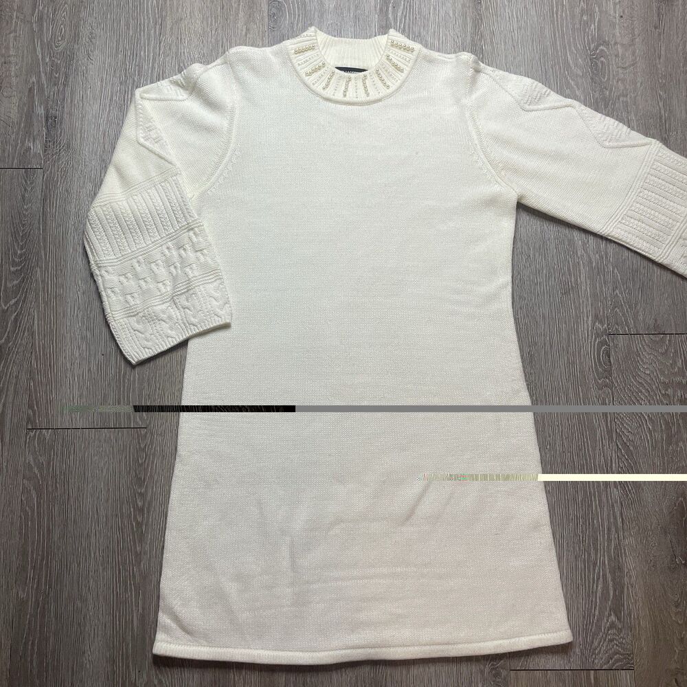 Karl Lagerfeld Paris Women’s Sweater dress Ivory With Pearl Studs Size Large